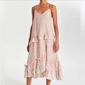 Lemlem Imani Ruffled Cottagecore Midi Dress Embroidered Gauze Cotton Silk